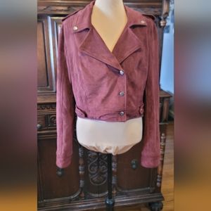 2 JACKETS IN 1!!CONVERTIBLE SUEDE JACKET BY MISS ME, SIZE L, GRAPE COLOR